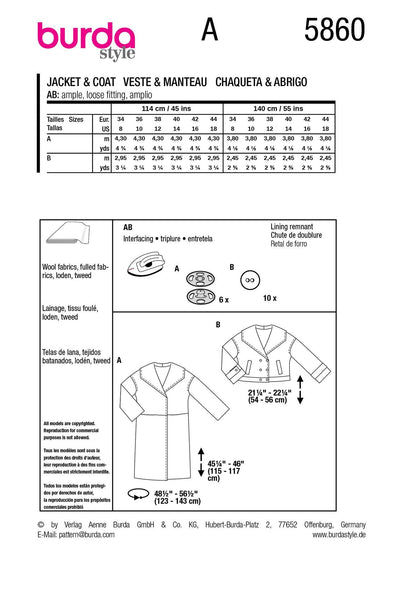 Burda - 5860 Misses' Jacket & Coat