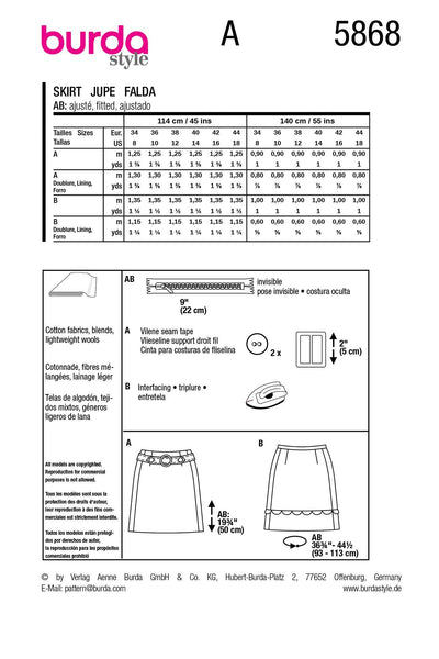 Burda - 5868 Misses' Skirt