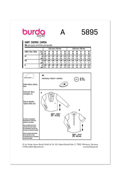 Burda - 5895 Semi-fitted Mens Shirt