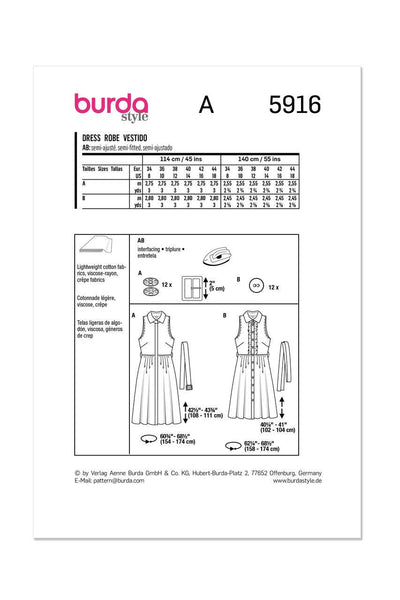 Burda - 5916 Sleeveless Dress with Full Skirt