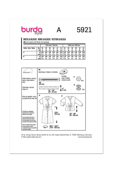 Burda - 5921 Semi-fitted Shirt Dress and Shirt