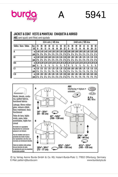 Burda - 5941 Misses' Jacket and Coat