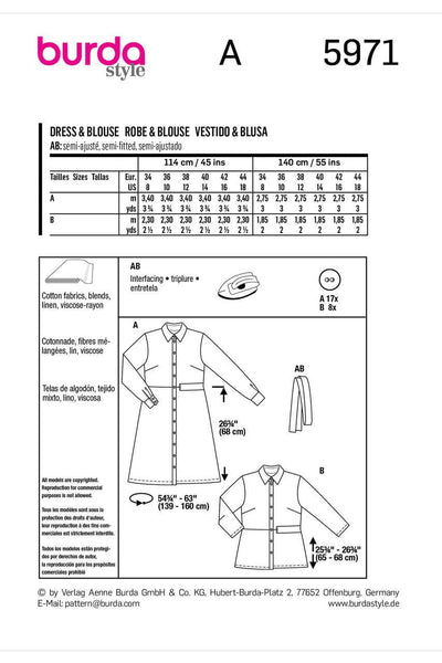 Burda - 5971 Misses' Shirt Dress and Blouse