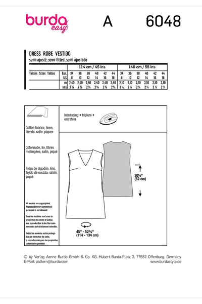 Burda - 6048 Shift Dress with V-Neck