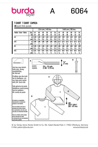 Burda - 6064 Classic Sweatshirt with Hood or Neckband