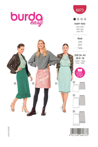 Burda - 6073 Skirt in Three Lengths with Elastic, Slim Shape