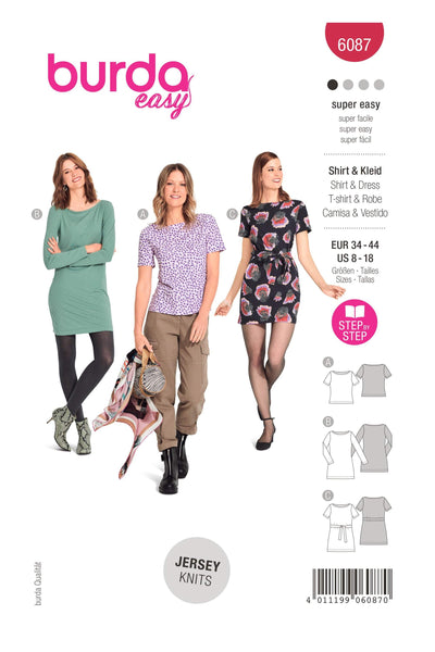 Burda - 6087 Top, Dress - Figure Fitting with a Scooped Neckline