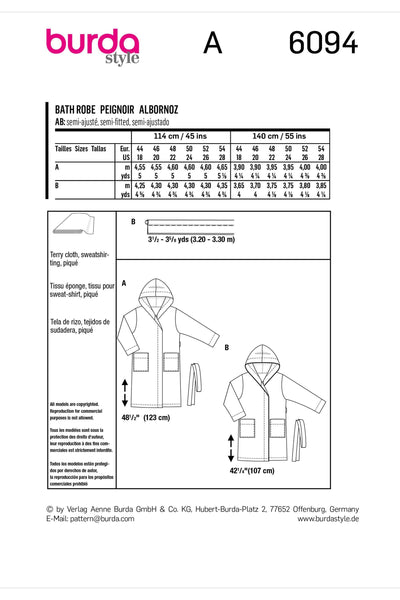 Burda - 6094 Bathrobe with Hood and Patch Pockets