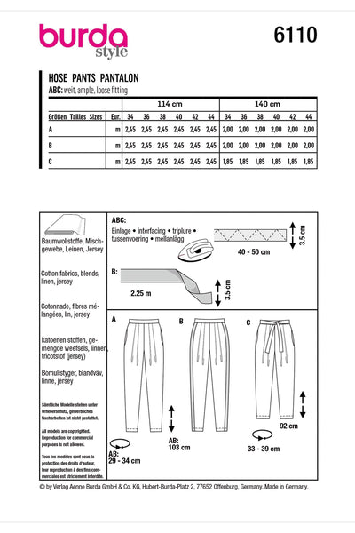 Burda - 6110 Trousers & Pants