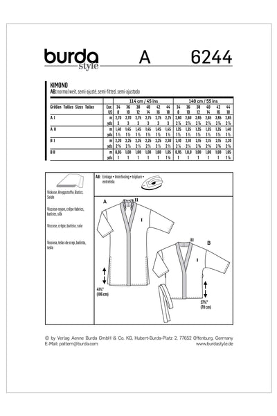 Burda - 6244 Robe Style Coat/Jacket