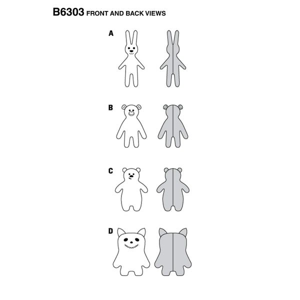 Burda - 6303 Motif Pillow - Bunny - Monkey - Bear - Monster