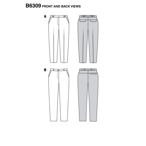 Burda - 6309 Basic Pants/Trousers with Back Elastic Casing - Cone Shape