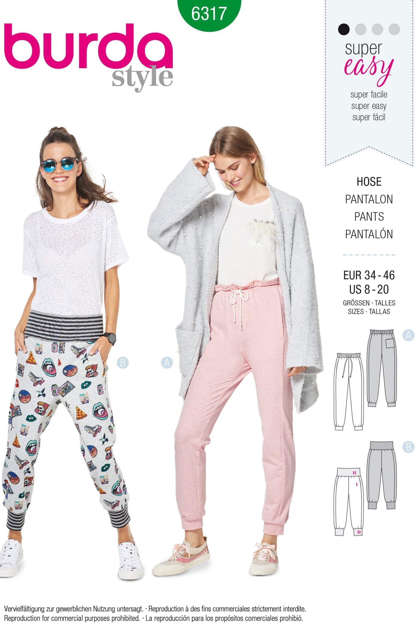 Burda - 6317 Jogging Pants - Pull On Pants/Trousers with Leg Bands