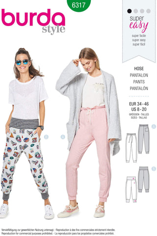 Burda - 6317 Jogging Pants - Pull On Pants/Trousers with Leg Bands
