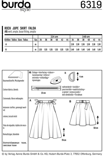 Burda - 6319 Bell-shaped Skirt - Gathered, with Pockets in Seams