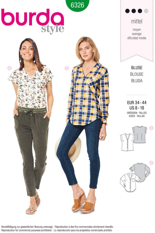 Burda - 6326 Shirt Blouse - V-Neck with Neckline Band - B with Collar