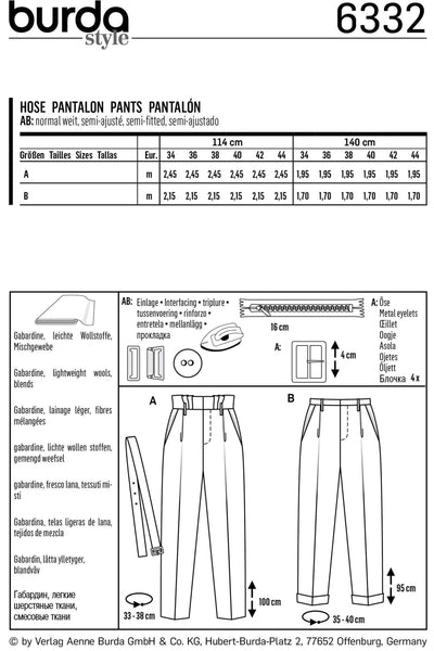 Burda - 6332 Highwaisted Pleated Trousers - Cuffs