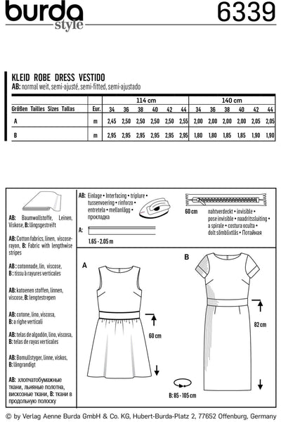 Burda - 6339 Dress with Waistband - Shallow Neckline