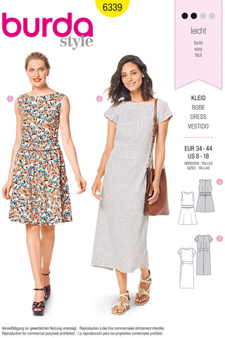 Burda - 6339 Dress with Waistband - Shallow Neckline