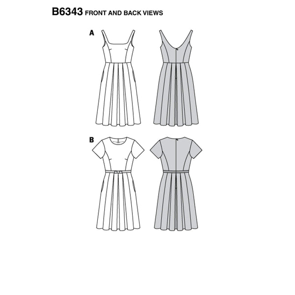 Burda - 6343 Dress with Pleated Skirt - Pinafore Dress