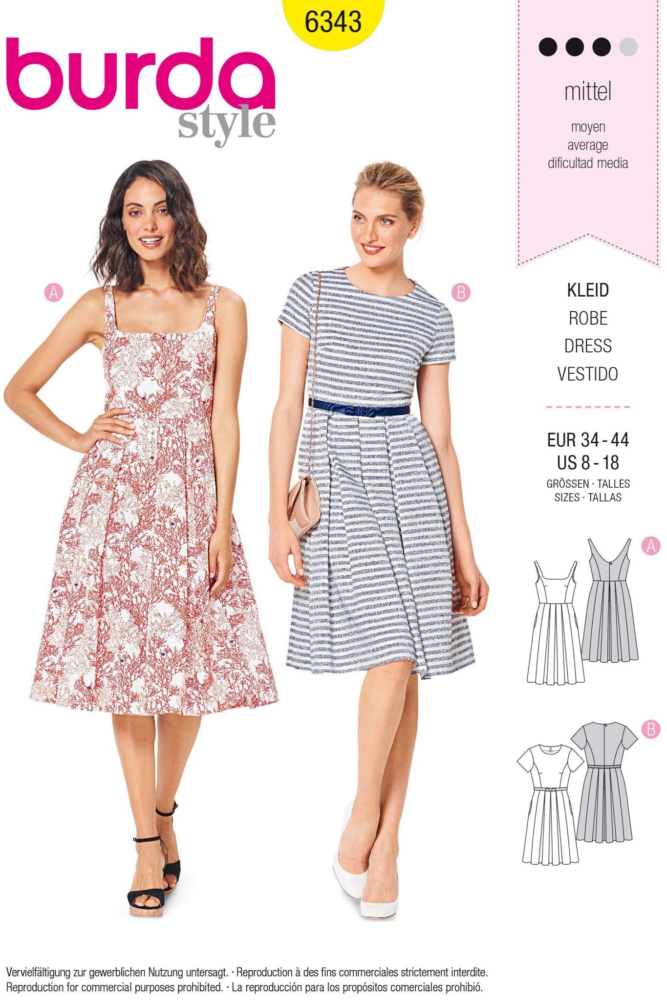 Burda - 6343 Dress with Pleated Skirt - Pinafore Dress
