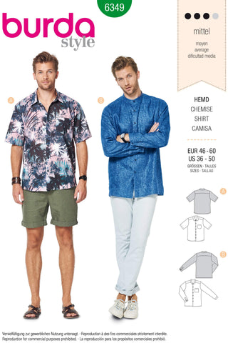 Burda - 6349 Men’s Shirts - Short & Long Sleeved