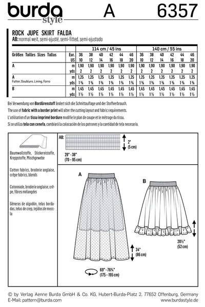 Burda - 6357 Gathered Skirt with Elastic Waistband