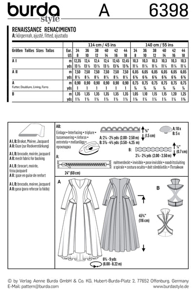 Burda - 6398 Renaissance - Long, Festive Dress with a Full Skirt