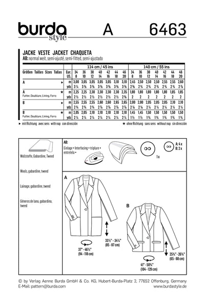 Burda - 6463 Ladies Coat