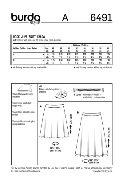 Burda - 6491 Ladies Skirt - Plus