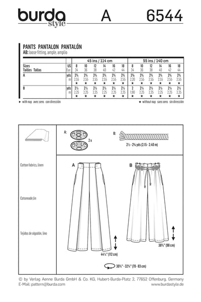 Burda - 6544 Ladies Pants
