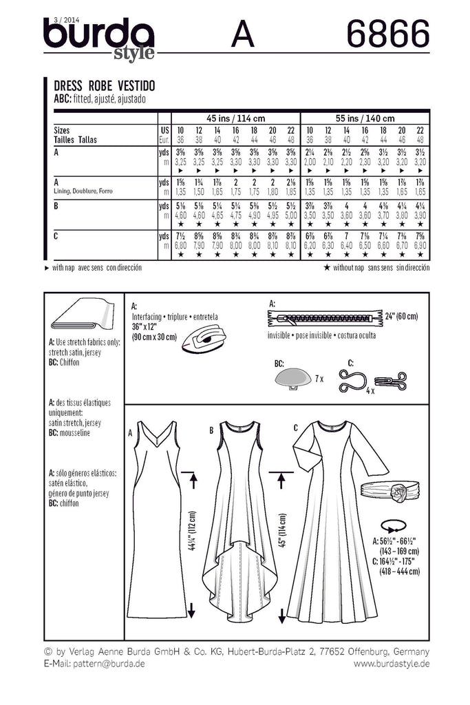 Burda - 6866 Ladies Dress Evening  Dressew Supply Ltd.