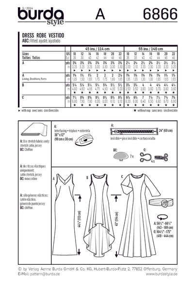 Burda - 6866 Ladies Dress Evening