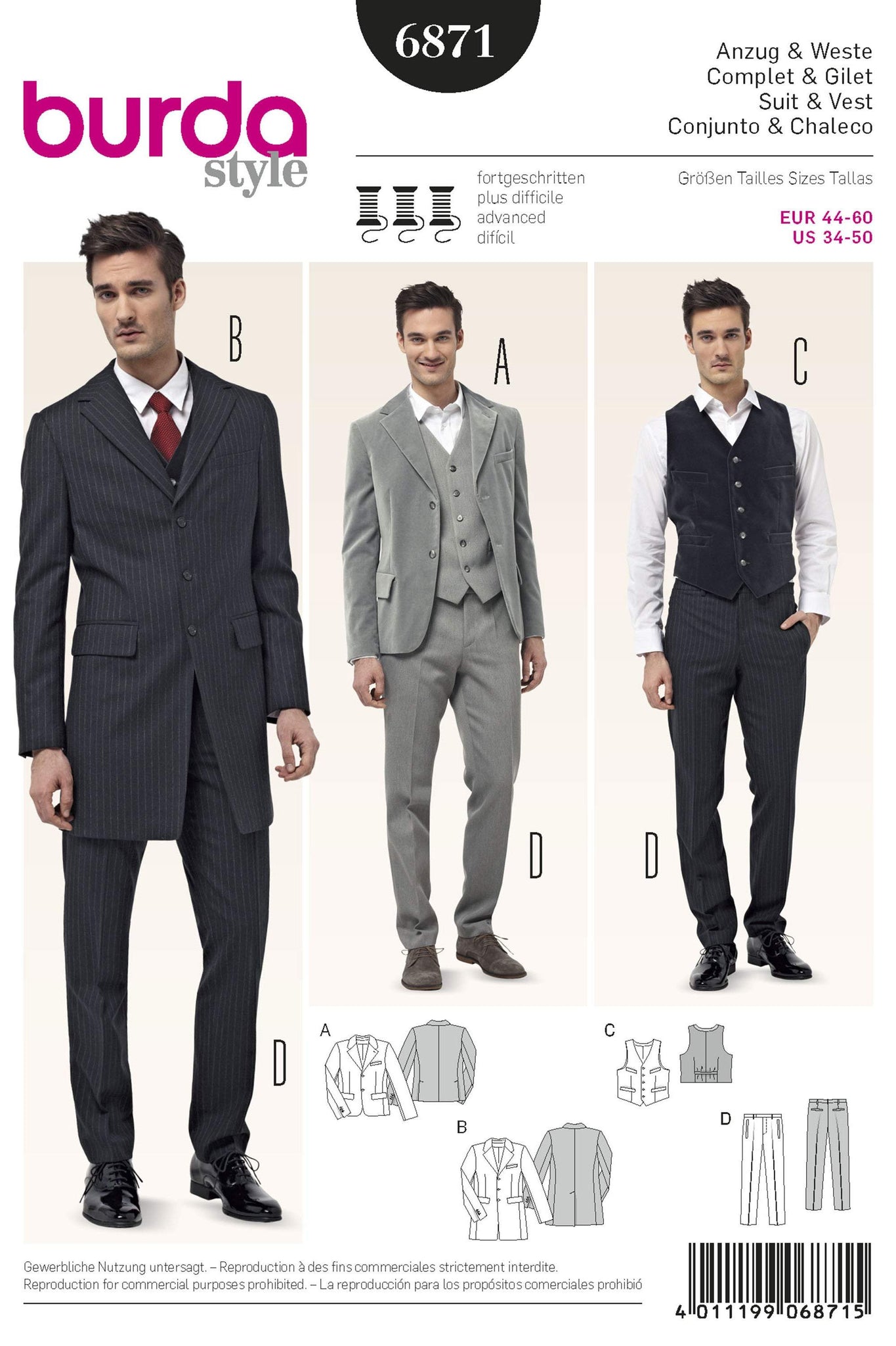 Burda - 6871 Mens Suit / Vest