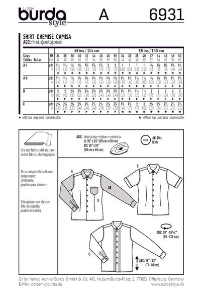 Burda - 6931 Mens Shirt