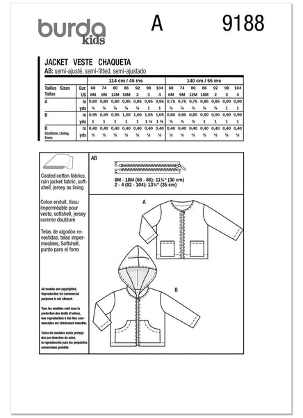 Burda - 9188 Toddler's Jackets