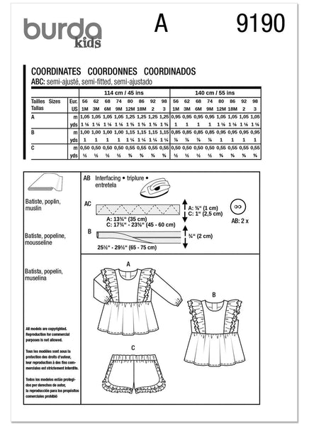 Burda - 9190 Babies Top & Pants
