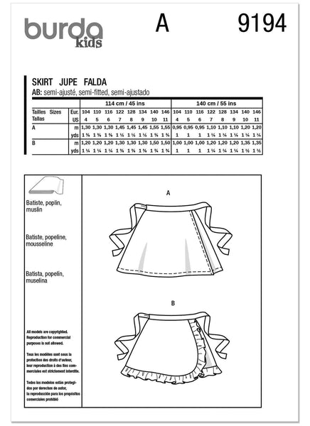 Burda - 9194 Children's Skirt