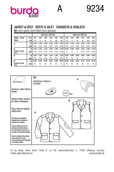 Burda - 9234 Children's Jacket & Waistcoat/Vest