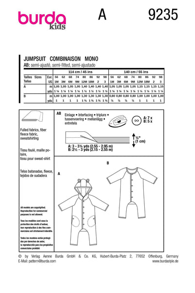 Burda - 9235 Babies' Jumpsuit