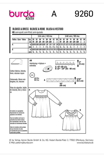 Burda - 9260 Kids Dress / Blouse