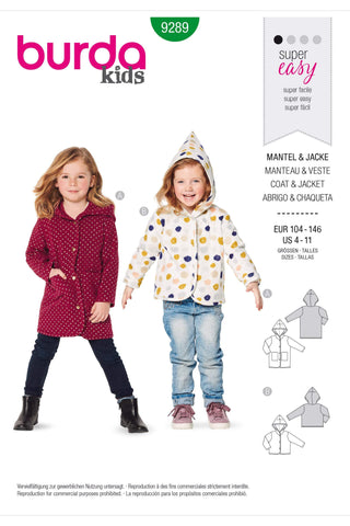 Burda - 9289 Children's Jackets With Hood