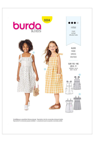 Burda - 9304 Pinafore Dress with Front Button Fastening and Gathered Skirt