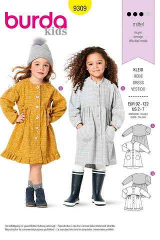 Burda - 9309 Dress with Button Fastening - Gathered Skirt