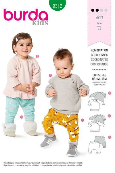 Burda - 9312 Baby Top with Snap Fastening - Pull-on Pants