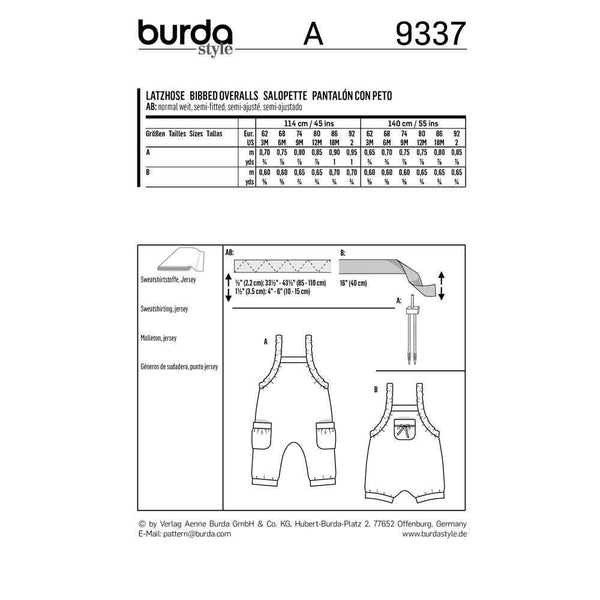 Burda - 9337 Bibbed Trousers/Pants with Elastic Casing - Stretch Straps - Leg Bands