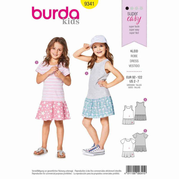 Burda - 9341 Child Strap Dress - Shirt Dress - Low Set Skirt