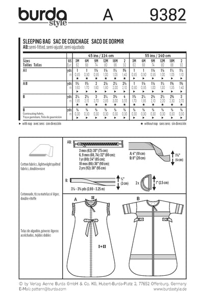 Burda - 9382 Toddler Sleeping Bag