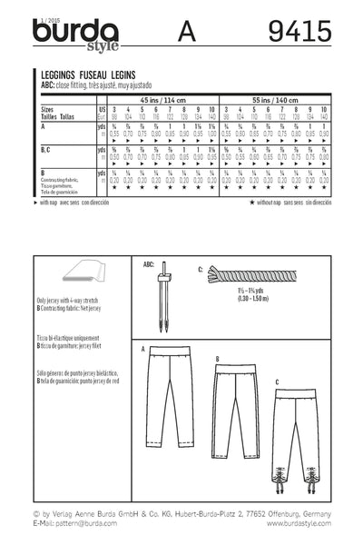 Burda - 9415 Toddlers Leggings