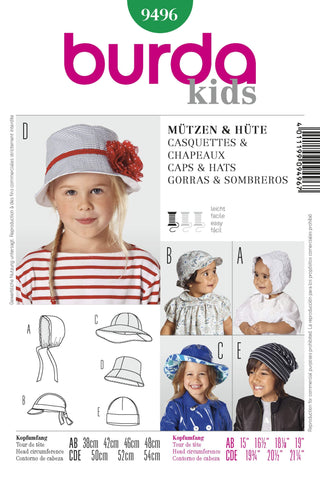 Burda - 9496 Child Caps / Hats